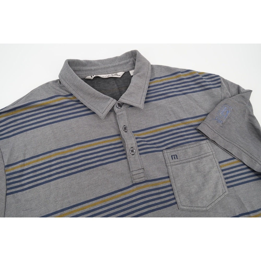 Travis Mathew Mens XL Gray Striped TPC Sawgrass Performance Golf Polo Shirt‎